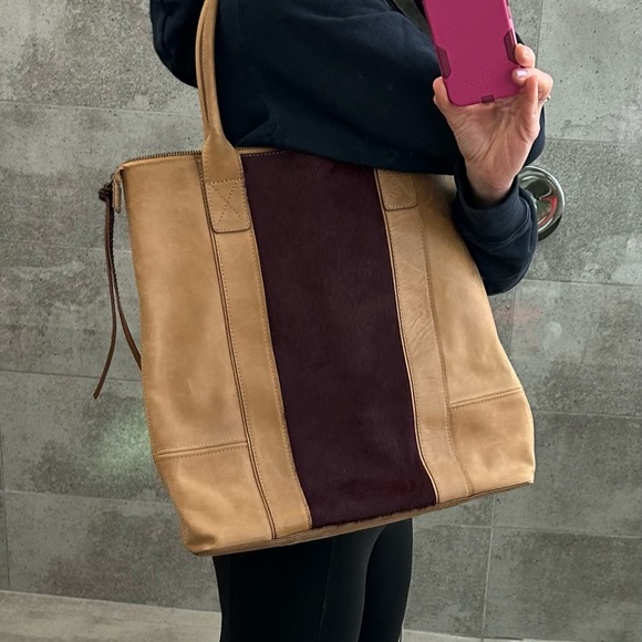 All Saints leather tote bag with deep burgundy pony skin insert - Picture 11 of 16